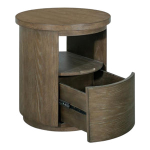 Table de bout en bois et placage de chêne brun grisâtre avec 1 tiroir - Bosley