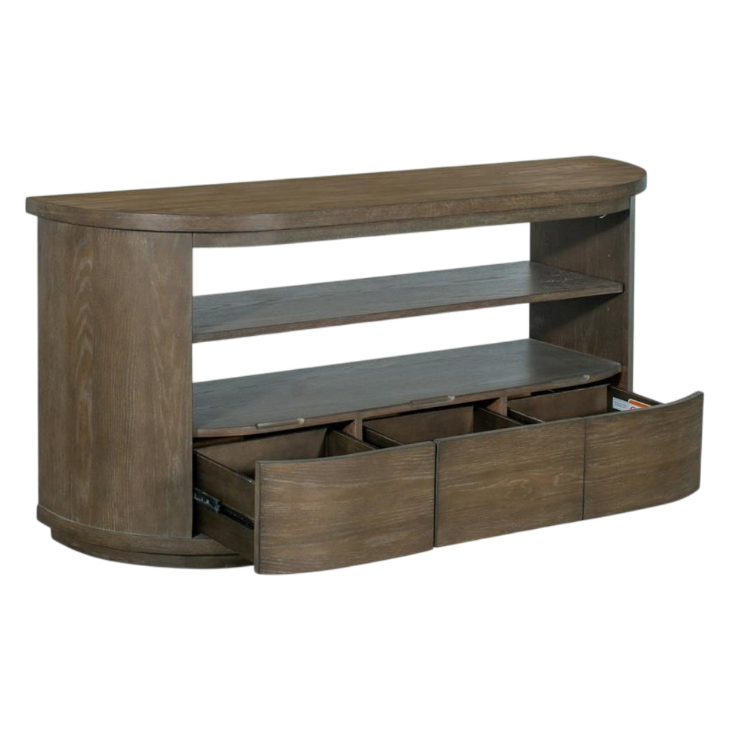 Table console en bois et placage de chêne brun grisâtre avec 3 tiroirs - Bosley