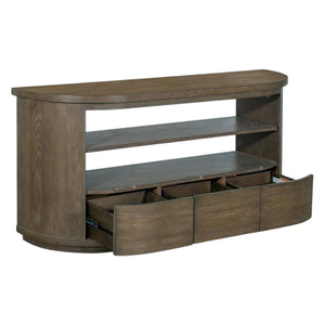 Table console en bois et placage de chêne brun grisâtre avec 3 tiroirs - Bosley