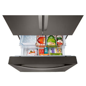 Réfrigérateur porte française à profondeur comptoir 36 po, 27 pi³ 3 portes Inox noir