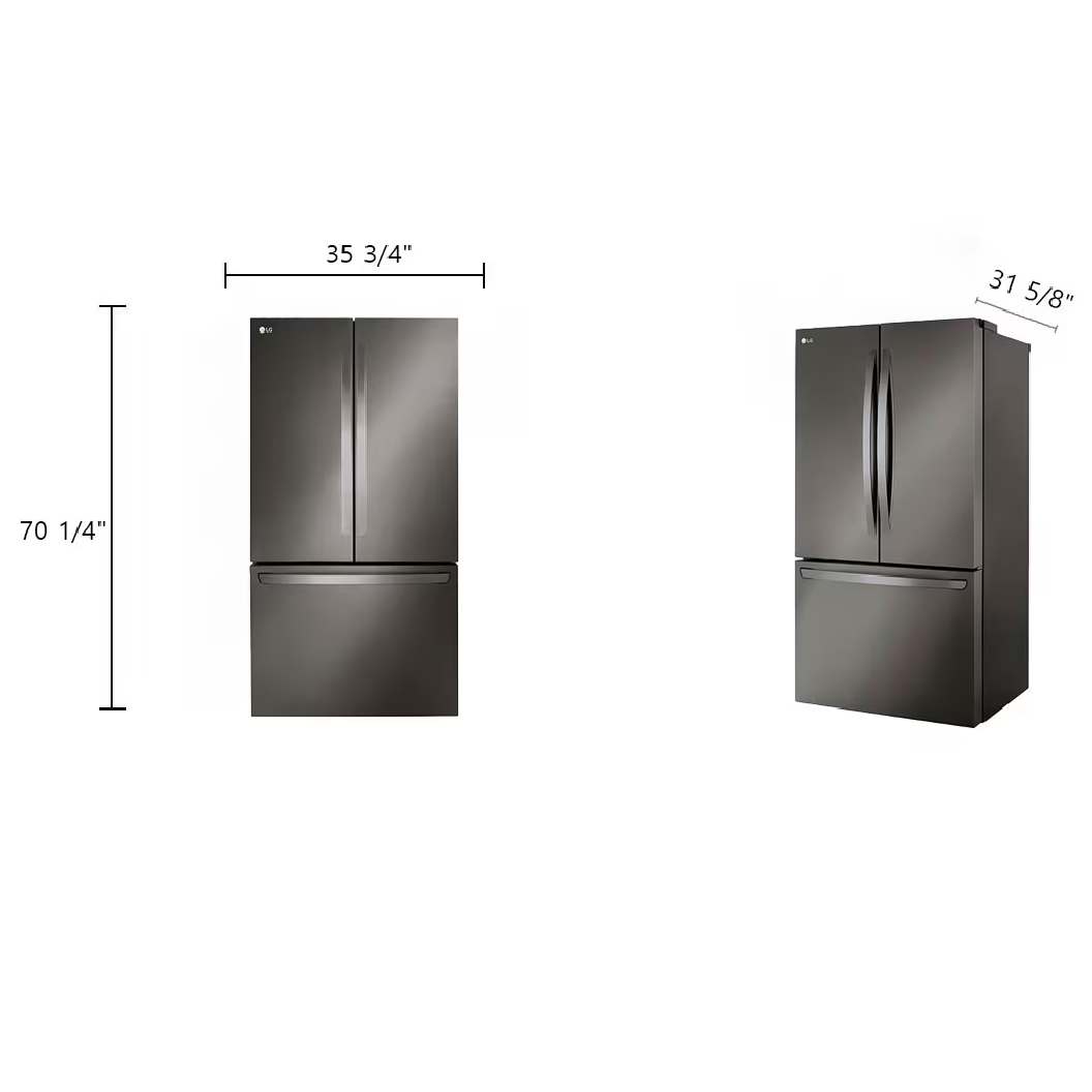 Réfrigérateur porte française à profondeur comptoir 36 po, 27 pi³ 3 portes Inox noir