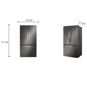 Réfrigérateur porte française à profondeur comptoir 36 po, 27 pi³ 3 portes Inox noir