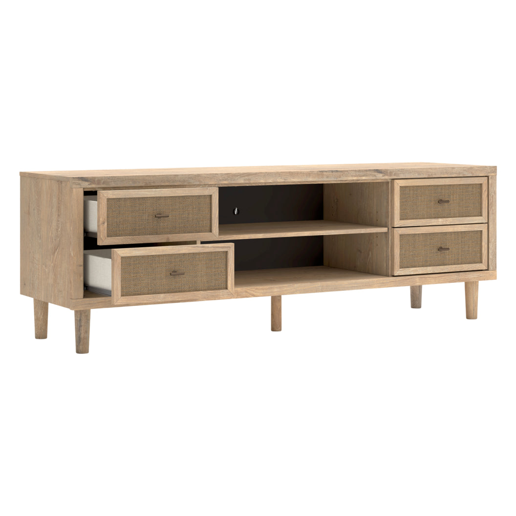 Meuble de télévision XL en bois/placage beige avec 4 tiroirs - Cielden