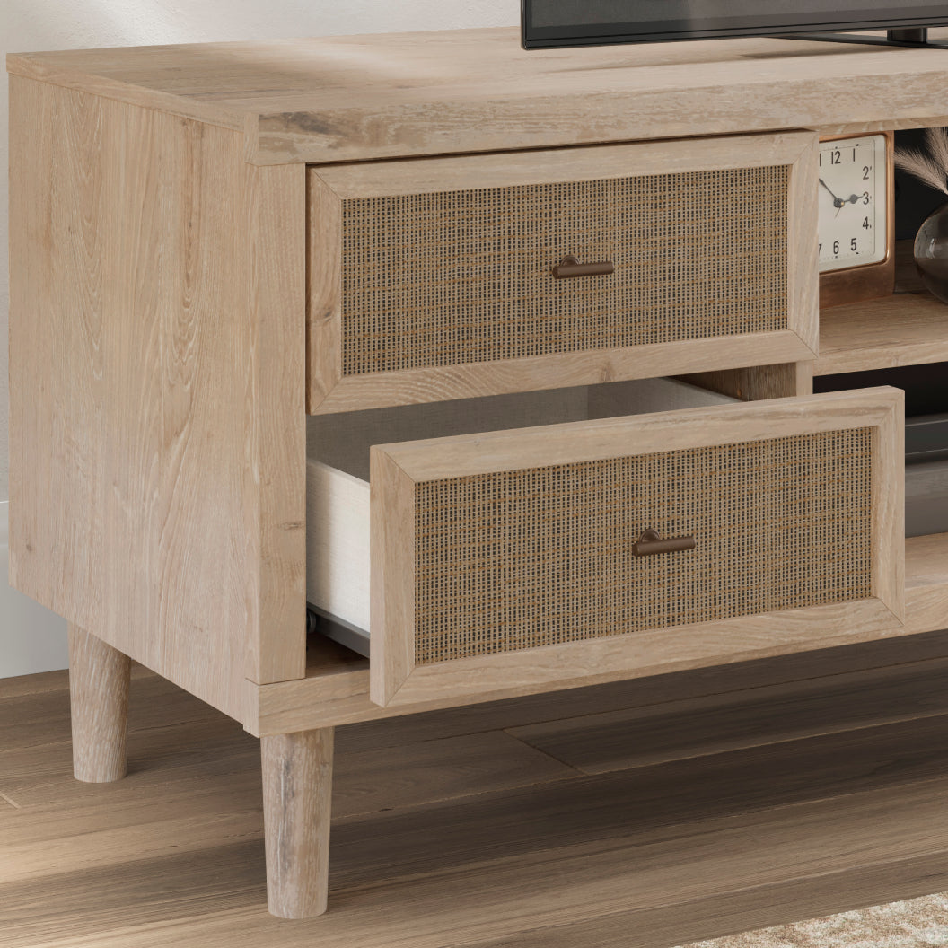 Meuble de télévision XL en bois/placage beige avec 4 tiroirs - Cielden