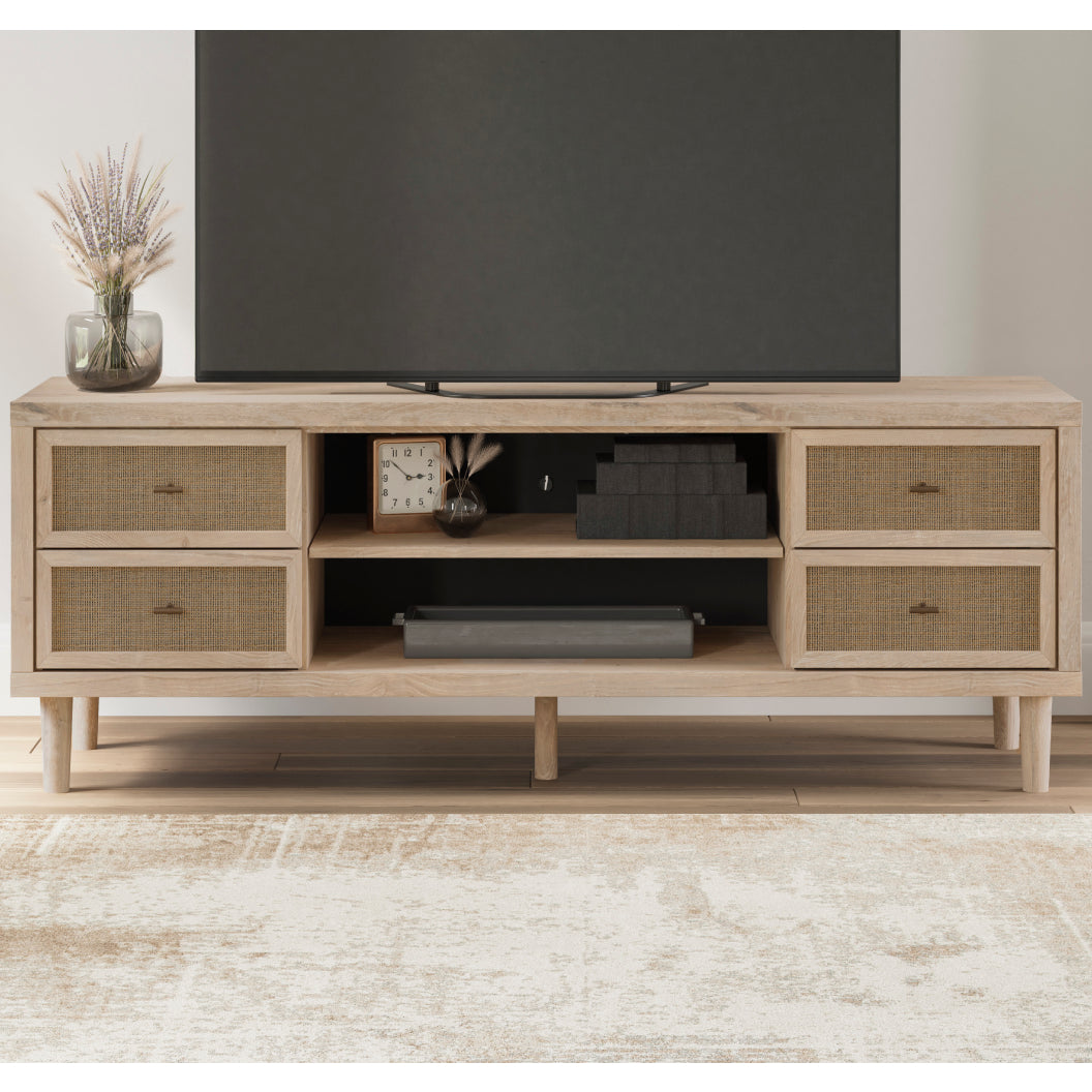 Meuble de télévision XL en bois/placage beige avec 4 tiroirs - Cielden