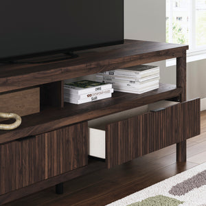 Meuble de télévision XL en bois/placage brun avec 2 tiroirs - Cadmori