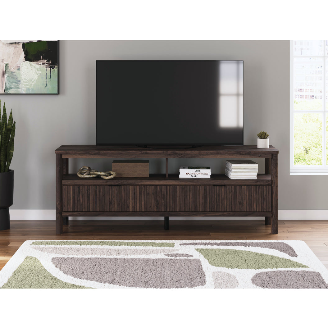 Meuble de télévision XL en bois/placage brun avec 2 tiroirs - Cadmori