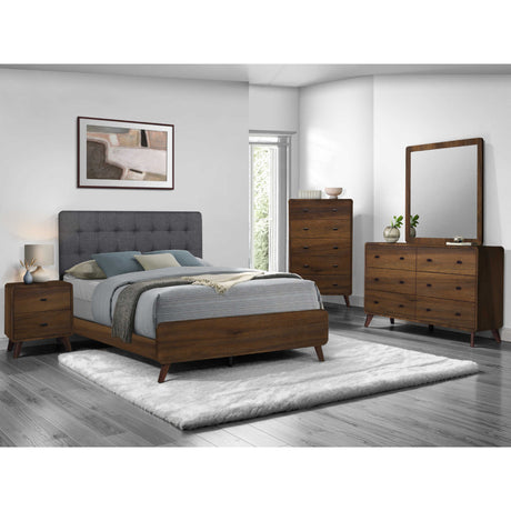 Lit complet en tissu gris et en bois/MDF brun noyer Grand lit - I 5230Q