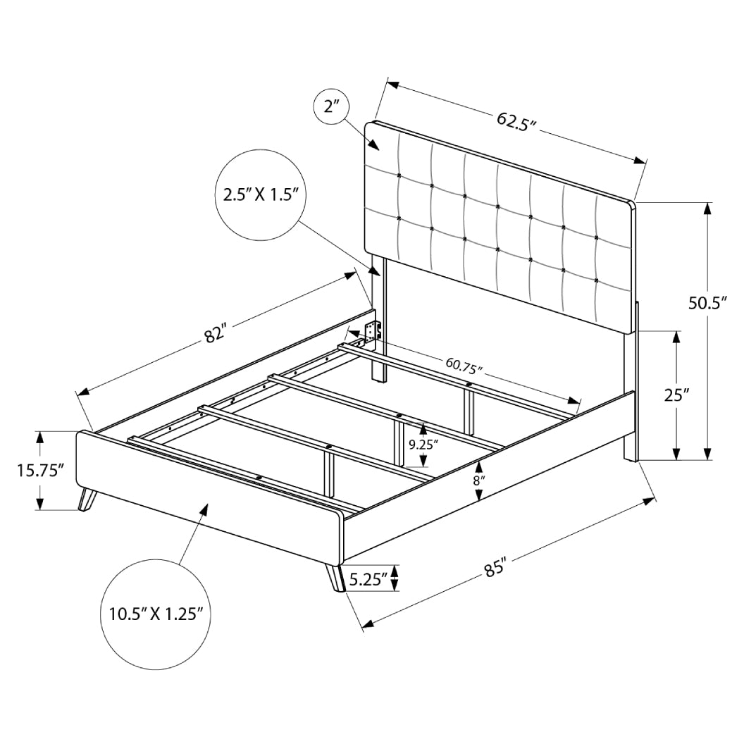 Lit complet en tissu gris et en bois/MDF brun noyer Grand lit - I 5230Q