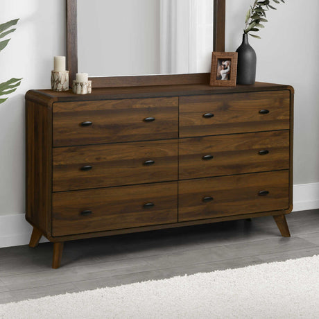 Bureau à 6 tiroirs en bois/MDF brun noyer - I 5231