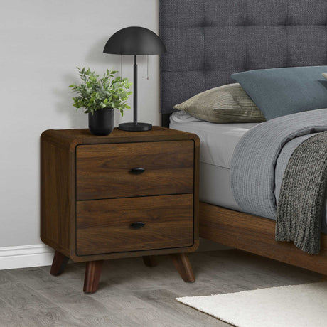 Table de chevet à 2 tiroirs en bois/MDF brun noyer - I 5233