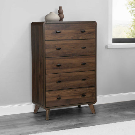 Commode à 5 tiroirs en bois/MDF brun noyer - I 5234