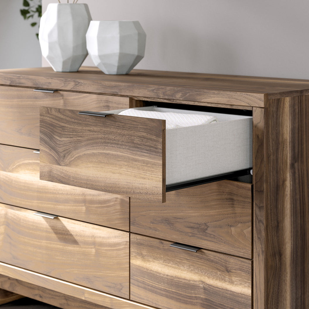 Bureau à 6 tiroirs en bois/MDF brun noyer - Chirason