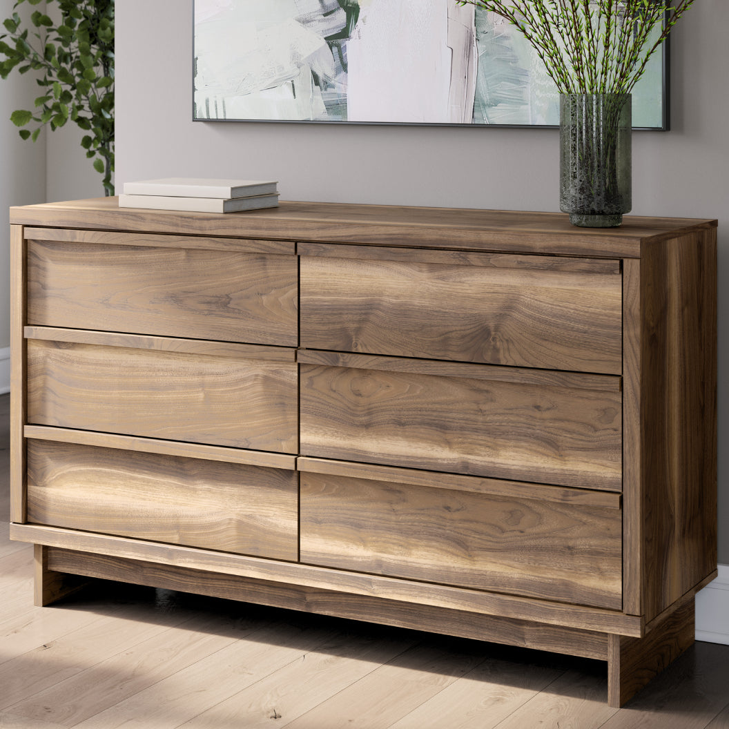 Bureau à 6 tiroirs en bois/MDF brun noyer - Chirason