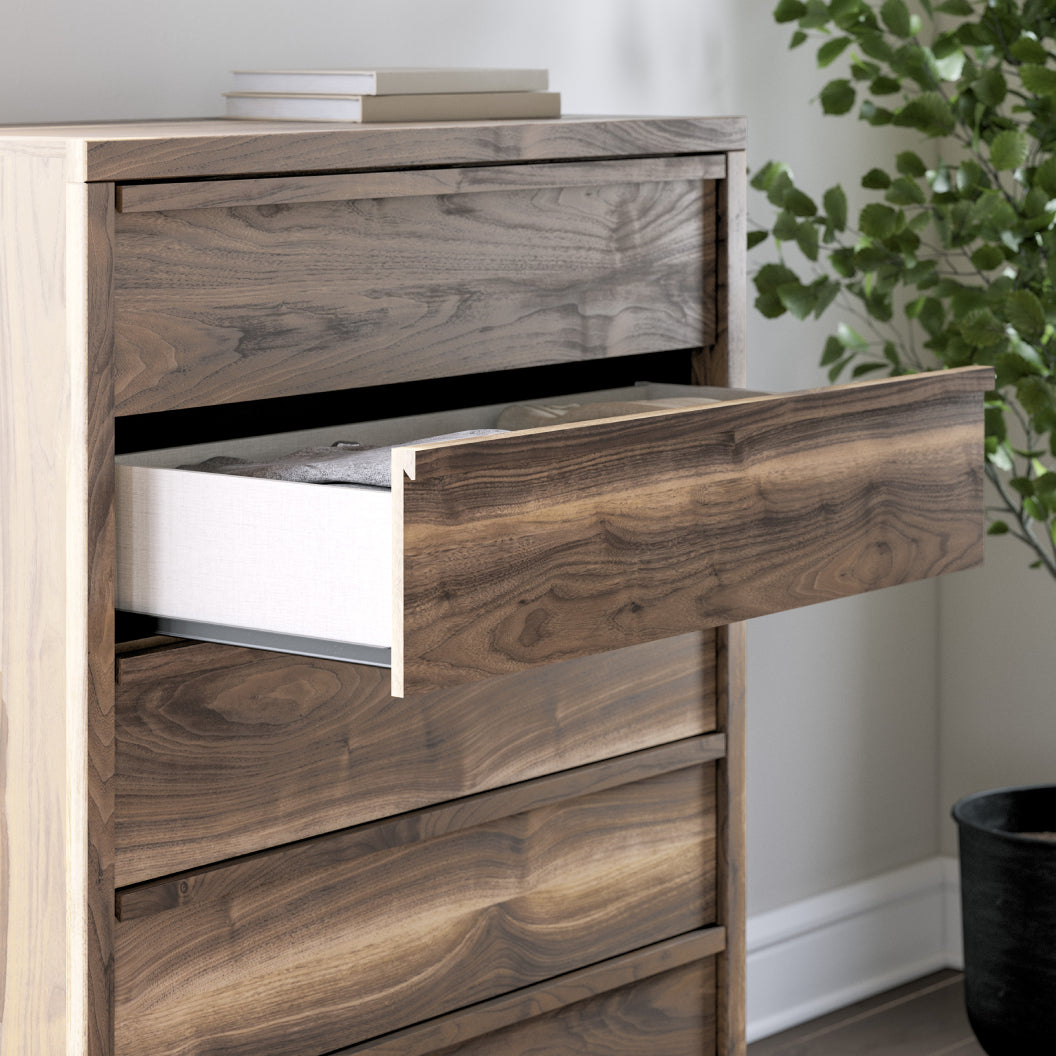 Commode à 5 tiroirs en bois/MDF brun noyer - Chirason