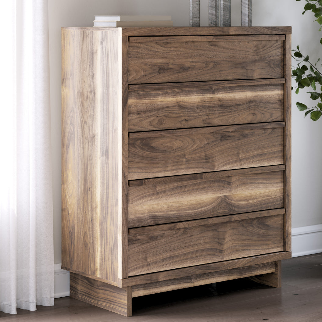 Commode à 5 tiroirs en bois/MDF brun noyer - Chirason