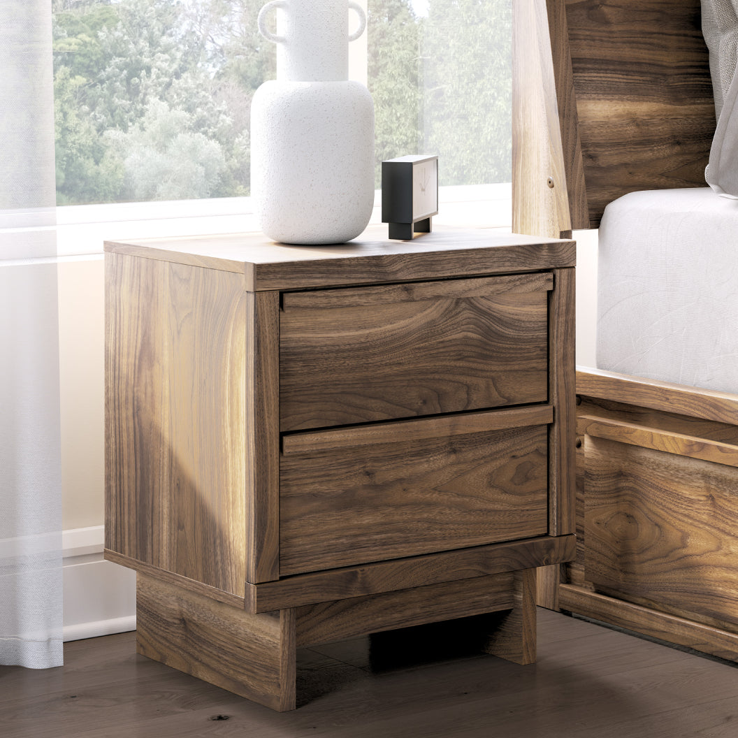 Table de chevet à 2 tiroirs en bois/MDF brun noyer - Chirason