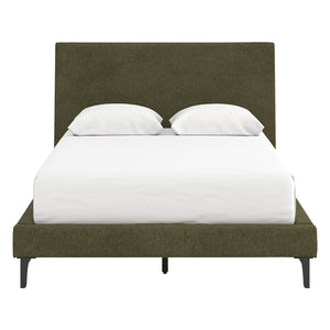 Lit complet rembourré en tissu vert sauge à profil bas Double / Grand / Très grand - Chirason