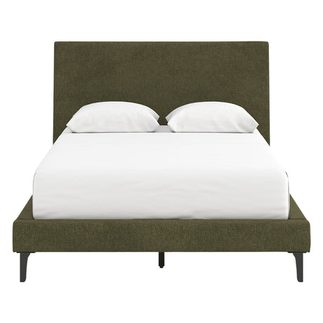 Lit complet rembourré en tissu vert sauge à profil bas Double / Grand / Très grand - Chirason