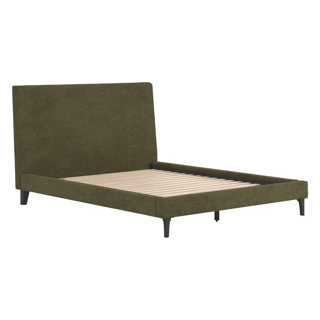 Lit complet rembourré en tissu vert sauge à profil bas Double / Grand / Très grand - Chirason