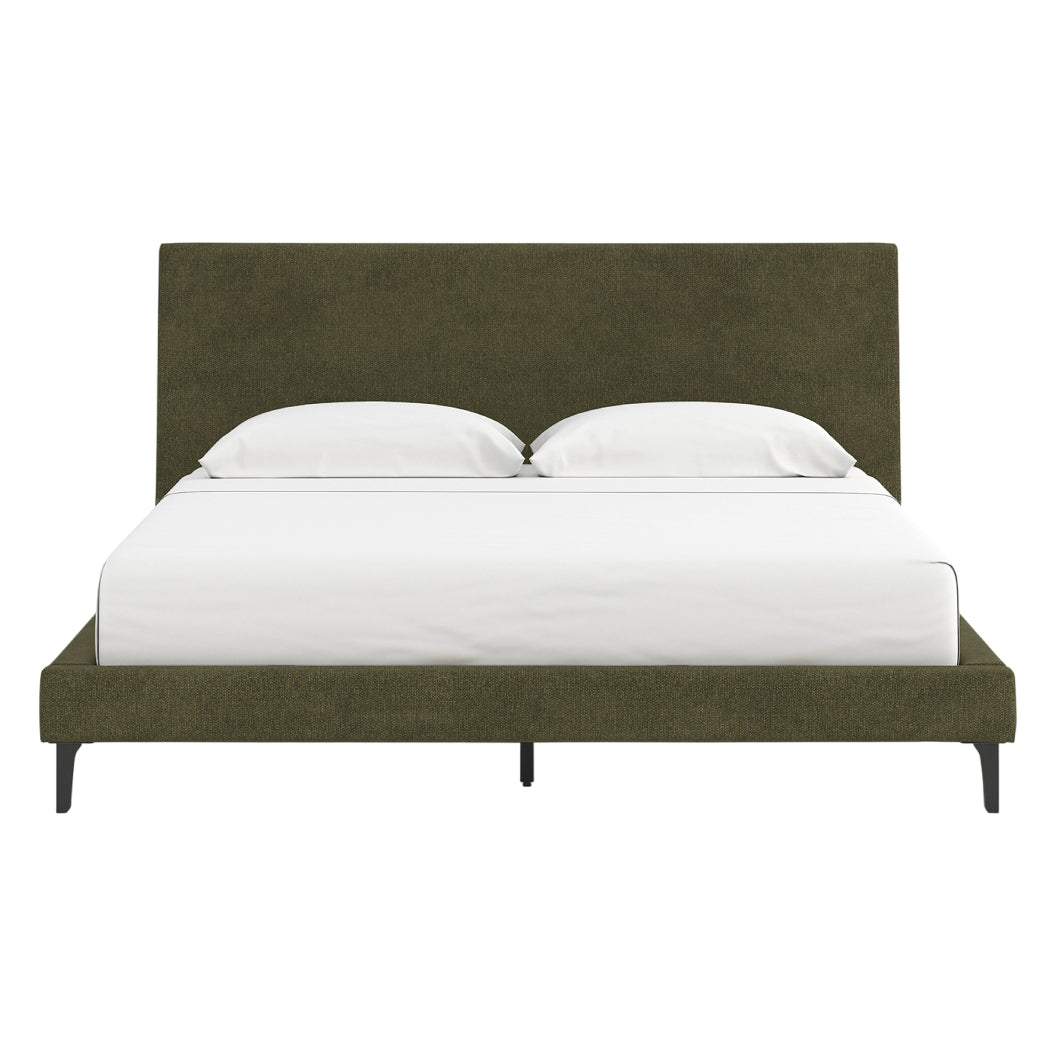Lit complet rembourré en tissu vert sauge à profil bas Double / Grand / Très grand - Chirason