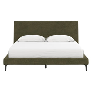 Lit complet rembourré en tissu vert sauge à profil bas Double / Grand / Très grand - Chirason