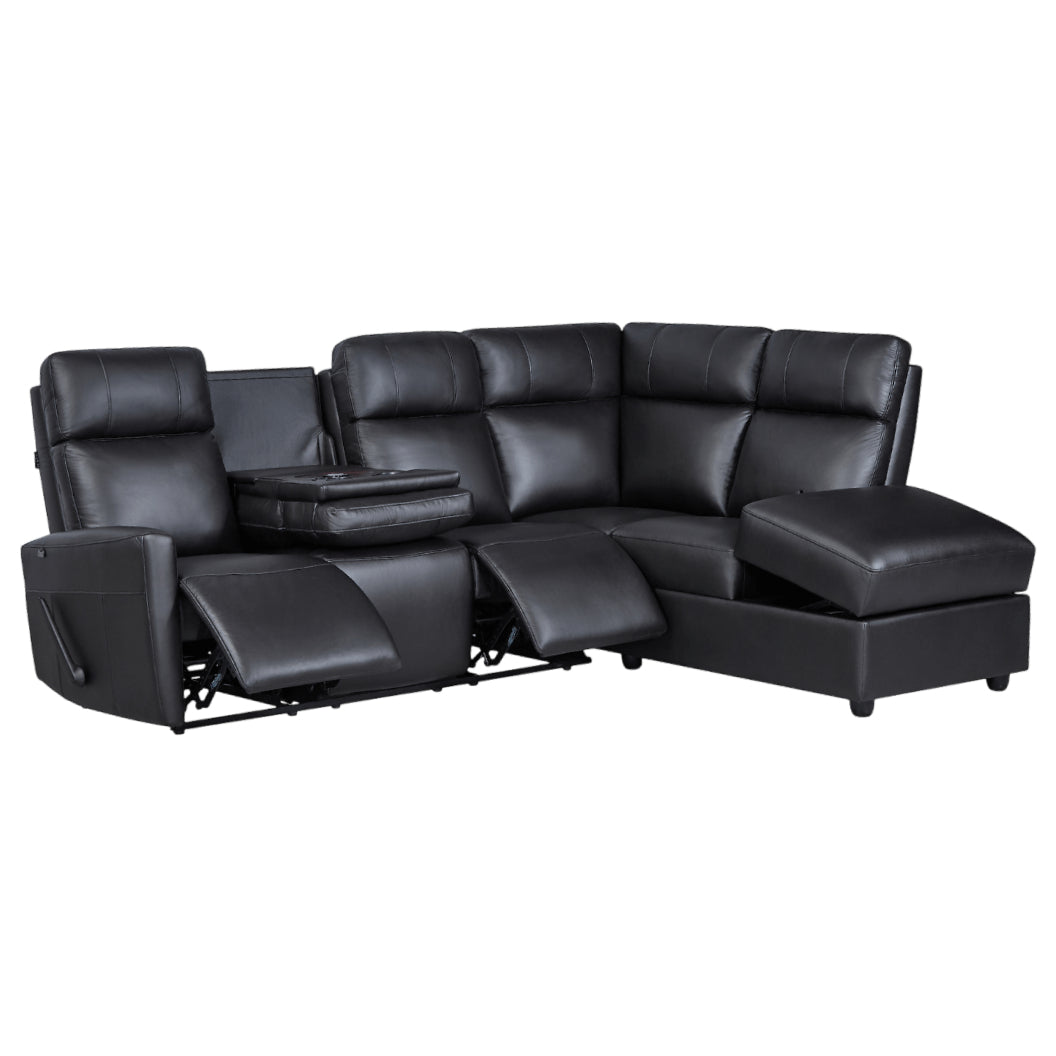 Sectionnel inclinable aspect cuir avec table rabattable & chaise longue - Prague