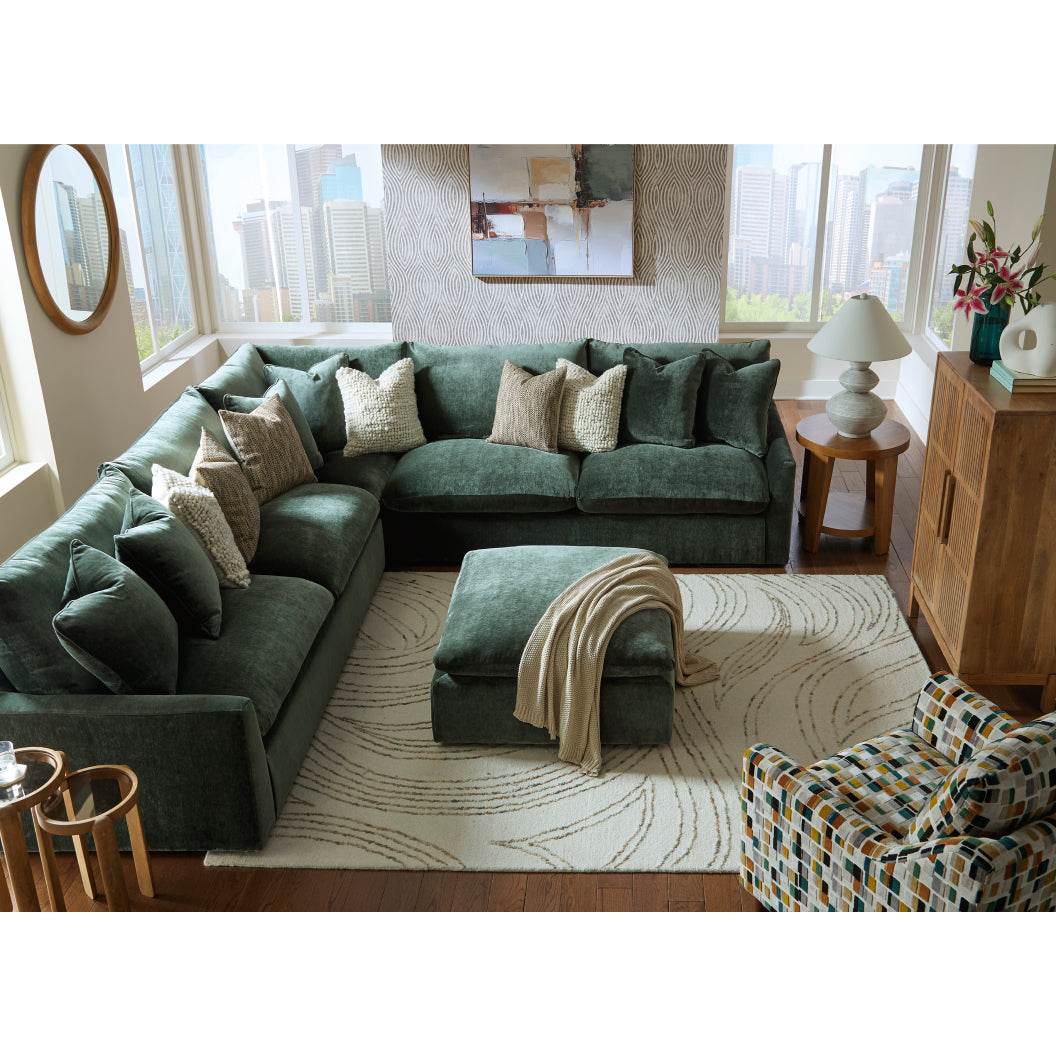 Ottoman surdimensionné en tissu vert jade - Carriage View