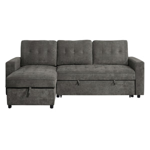 Sofa-lit en tissu gris avec chaise longue à rangement - Dale
