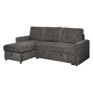 Sofa-lit en tissu gris avec chaise longue à rangement - Dale