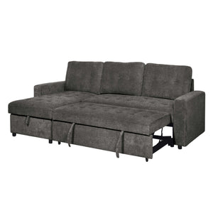 Sofa-lit en tissu gris avec chaise longue à rangement - Dale