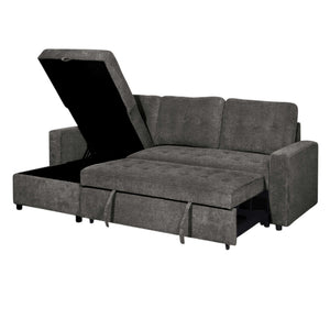 Sofa-lit en tissu gris avec chaise longue à rangement - Dale