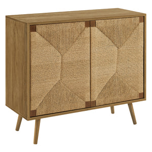 Meuble console en bois/MDF noyer clair avec 2 portes en jonc de mer - I 2729
