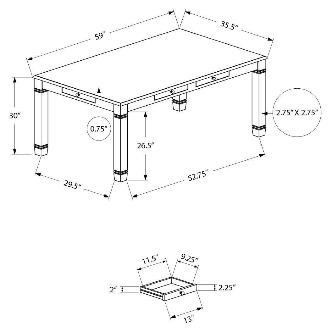 Table de salle à manger rectangulaire en bois/placage gris antique - I 1255