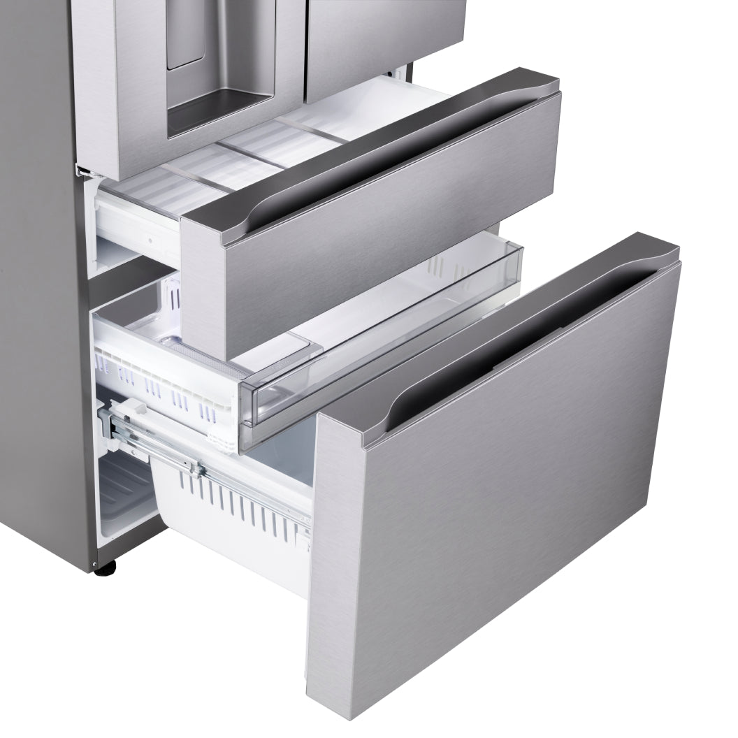 Réfrigérateur porte française 36 po, 29 pi³ 4 portes Inox avec distributeur d'eau/glacons, Mini Craft Ice et Wi-Fi