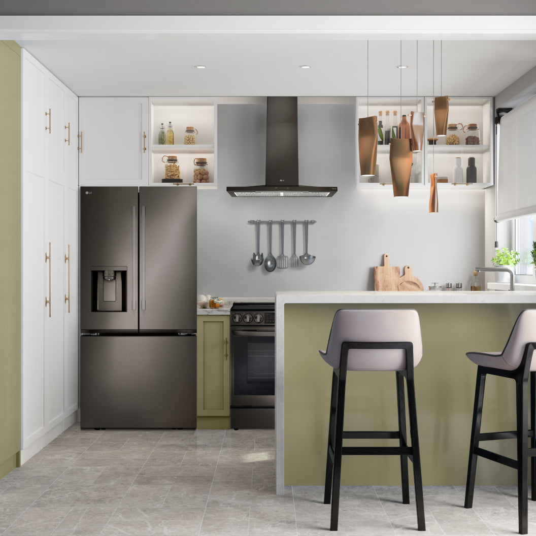 Réfrigérateur à portes françaises 33 po, 24,5 pi³ Inox noir avec Distributeur d'eau et Machine à glaçons double