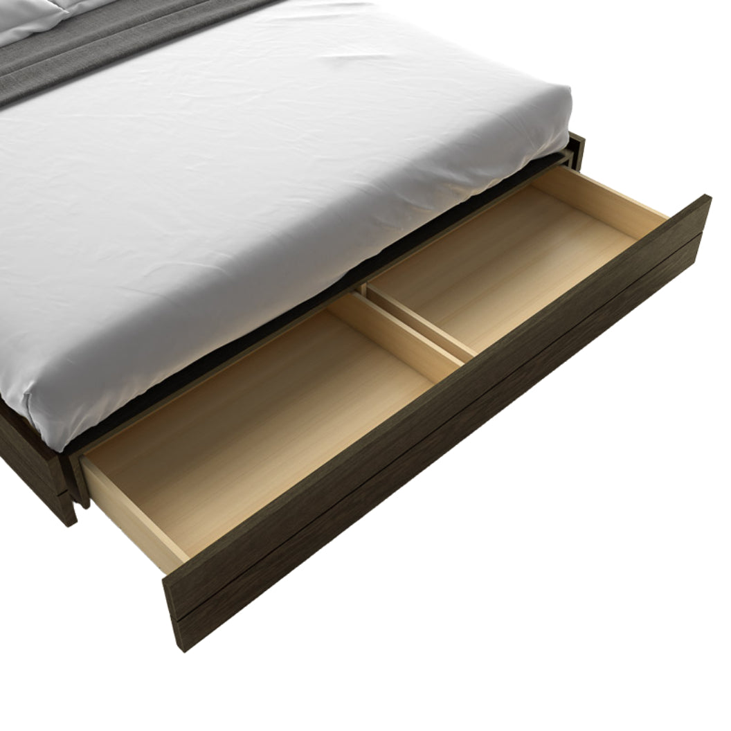 Lit complet avec tête rembourrée en tissu crème et une base à tiroirs Grand lit / Très grand lit - Sofia