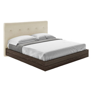 Lit complet avec tête rembourrée en tissu crème et une base en noyer Grand lit / Très grand lit - Sofia