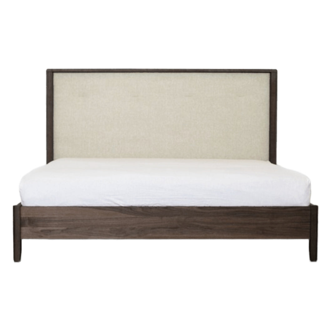 Lit complet avec tête rembourrée en tissu ivoire et une base en noyer Grand lit / Très grand lit - Luca