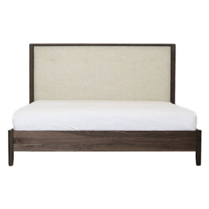 Lit complet avec tête rembourrée en tissu ivoire et une base en noyer Grand lit / Très grand lit - Luca