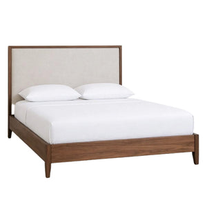 Lit complet avec tête rembourrée en tissu ivoire et une base en noyer Grand lit / Très grand lit - Luca