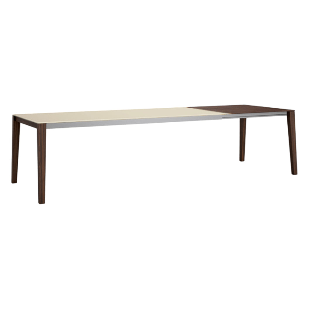 Table de salle à manger extensible en verre sable et bois de noyer fumé - Bixi