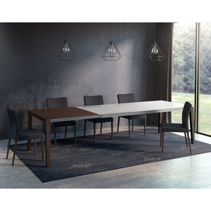 Table de salle à manger extensible en verre sable et bois de noyer fumé - Bixi