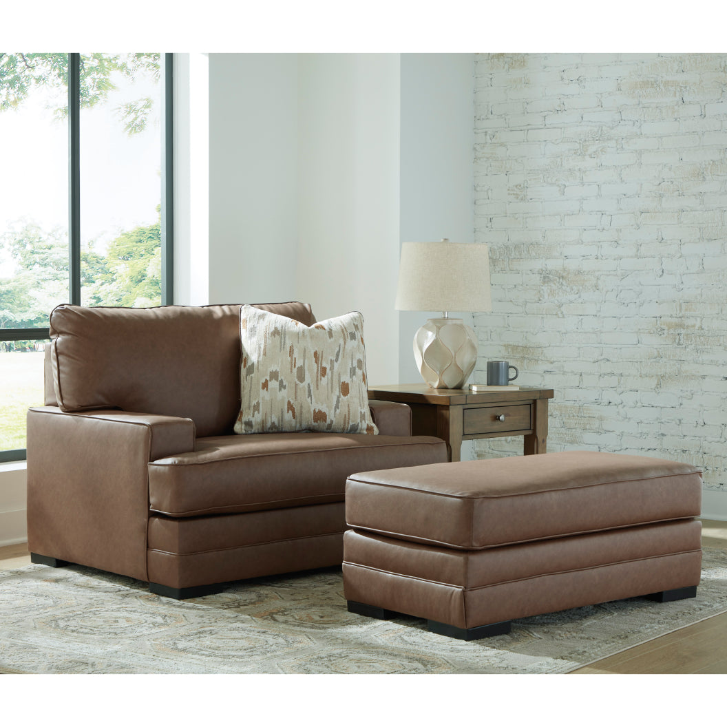 Ottoman aspect cuir brun caramel - VillaCourt