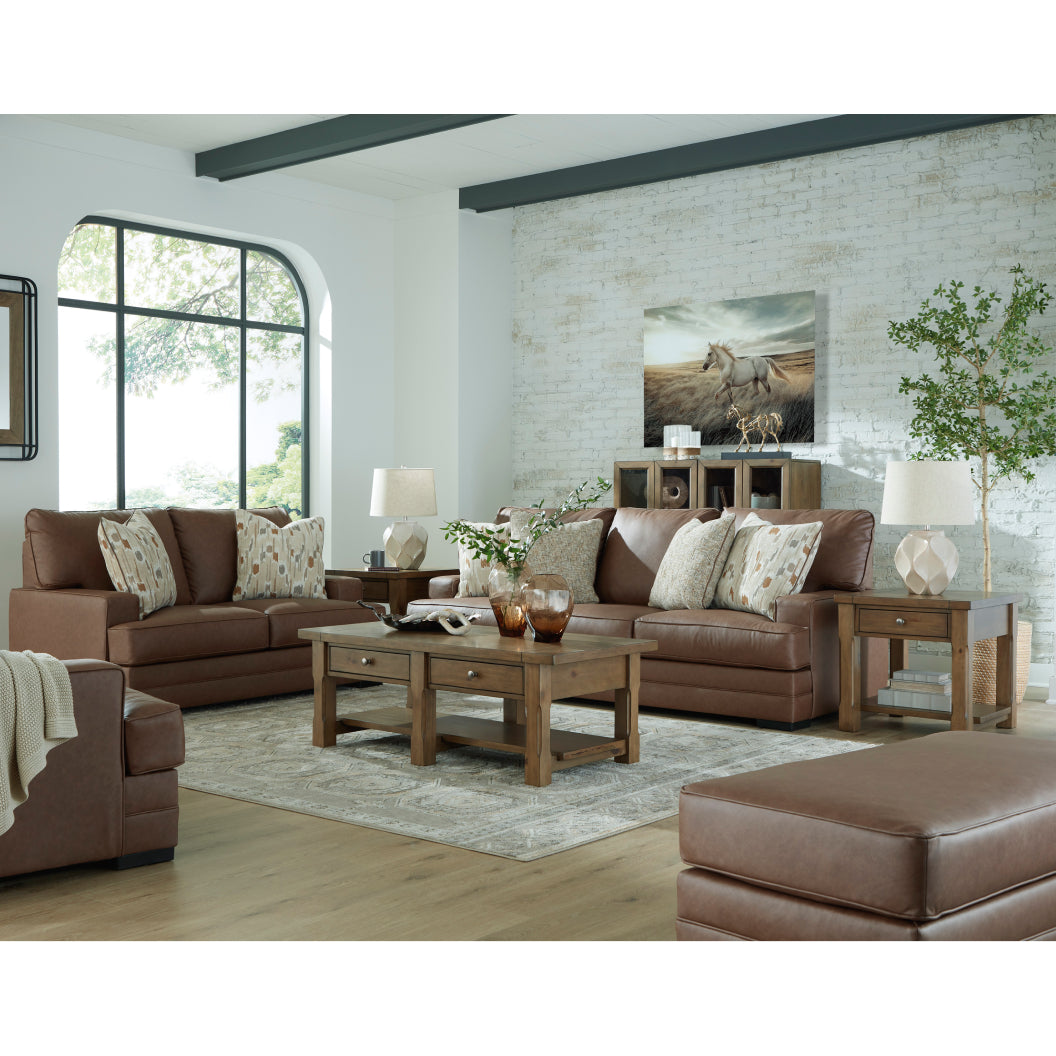 Ottoman aspect cuir brun caramel - VillaCourt
