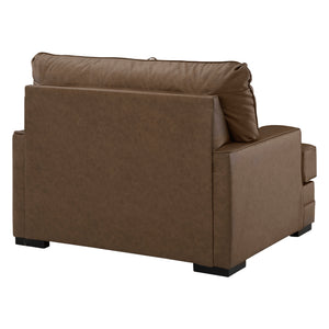 Fauteuil aspect cuir brun caramel avec coussin - VillaCourt