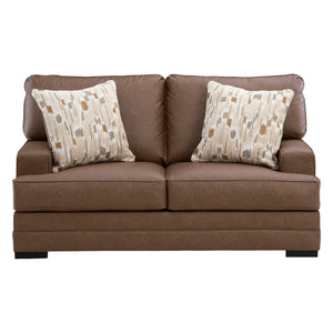 Causeuse aspect cuir brun caramel avec coussins - VillaCourt