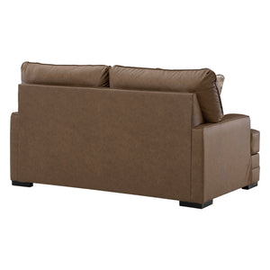Causeuse aspect cuir brun caramel avec coussins - VillaCourt