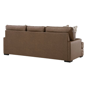 Sofa aspect cuir brun caramel avec coussins - VillaCourt