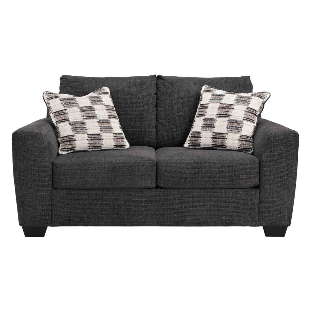 Causeuse en tissu noir ébène avec coussins - Loreo